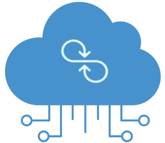 An image with a cloud where PIO logo is over that cloud and it is raining network connections.